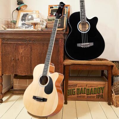Standard Glarry 4 String Electric Acoustic Bass Guitar with Bag Burlywood