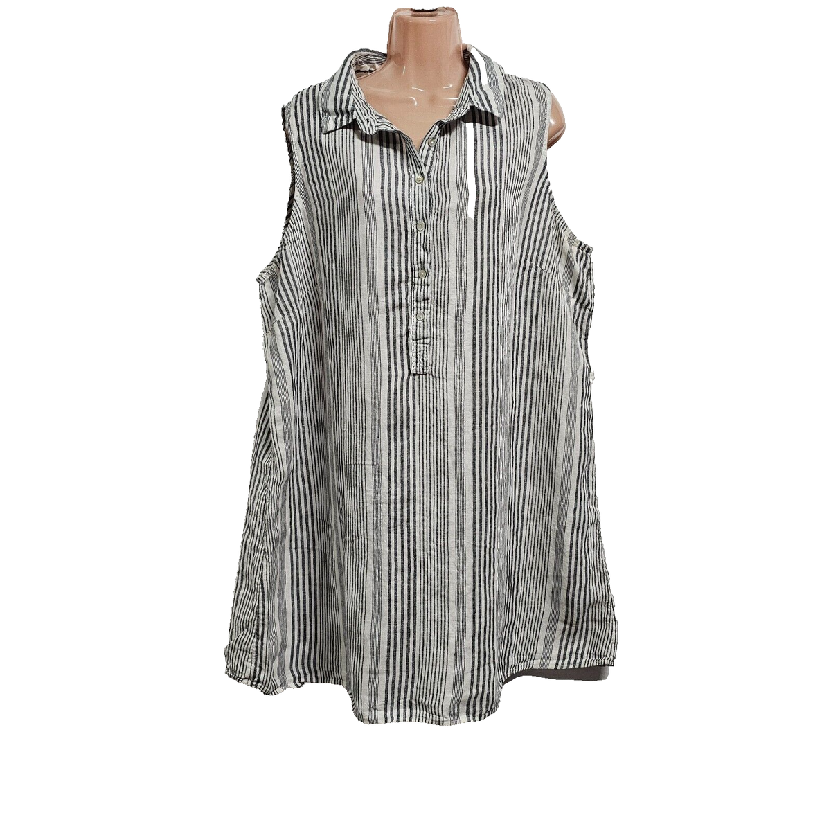 Tahari Striped Sleeveless Linen Sheath Short Dress Women Size 2X White