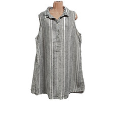 Tahari Striped Sleeveless Linen Sheath Short Dress Women Size 2X White