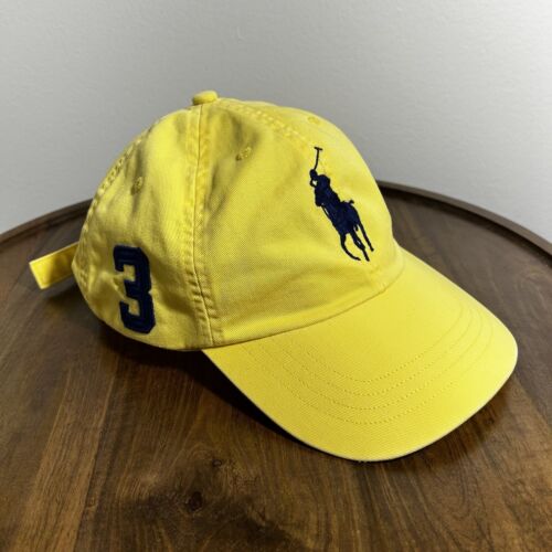 Polo Ralph Lauren Big Embroidered Pony #3 Yellow Hat Low Prof Adjustable Strap - Picture 1 of 16