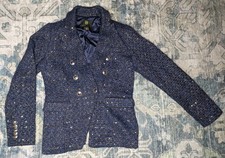 House of Harlow double breasted blazer suit jacket tweed Metallic Black blue M