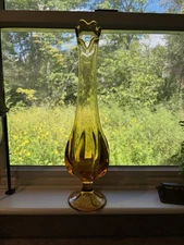 Vintage Viking Swung Vase Honey/Amber Art Glass MCM Footed 