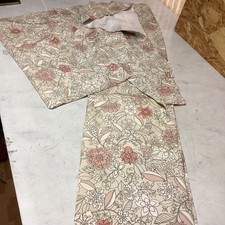 Japanese traditional Kimono Casual Floral Pink Cream Full Pattern elegant design