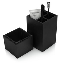 Toothbrush Holder with Lid, Elegant Matte Black Bathroom Toothbrush Toothpa...