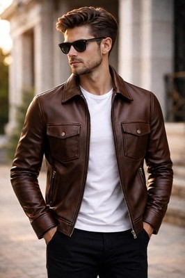 Luxuriöse handgefertigte Herren-Lederjacke   Rindsleder oder Schafsleder