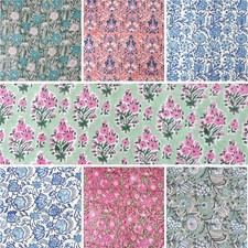Indian Block Printed Multi Patterns 100% Cotton & Voile Women Dress Fabric Cloth