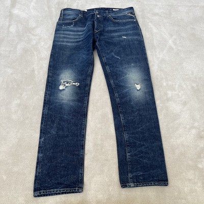 Replay RBJ 901 Jeans Herren W34 L32 blau Straight Distressed