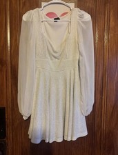 Windsor Silver Sparkly Long Sleeve Short Dress Small