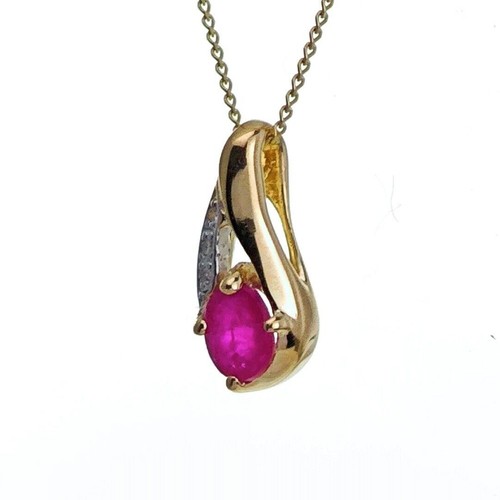 9ct Ruby Diamond Necklace Yellow Gold 0.46ct Red Oval Natural Boxed Gift - Imagen 4 de 12