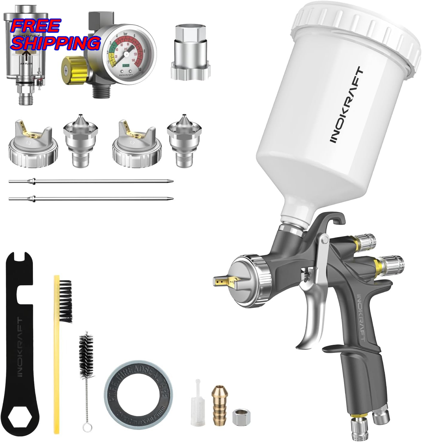 InoKraft D1 LVLP Air Spray Gun Premium Kit Easy to Use Paint Gun for Cars& House