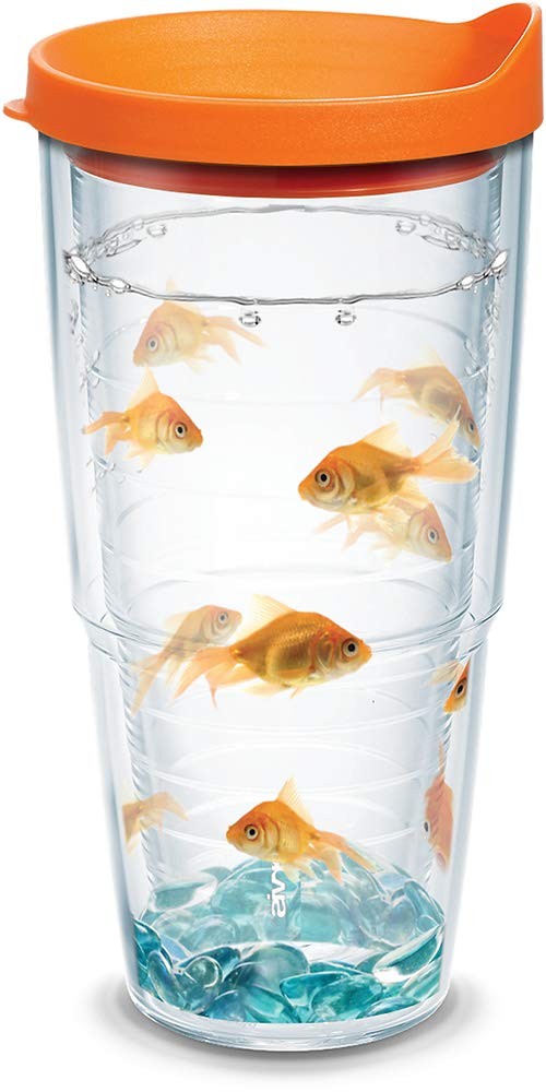 Goldfish Design 24oz Clear Plastic Tumbler with Orange Lid and Wrap
