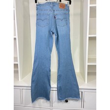 Levis 726 High Rise Flare Jeans Light Wash Raw Hem Womens Size 27 Slim Fit Denim