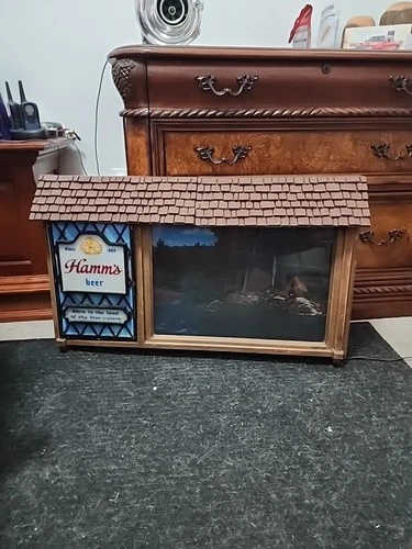 VINTAGE 1960's Hamm's LARGE Beer Scene O Rama Motion Bar Sign Waterfall Camping