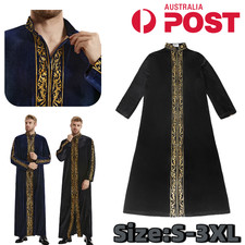 Muslim Men Islamic Robe Saudi Jubba Thobe Arabic Abaya Kaftan Embroidery Dress