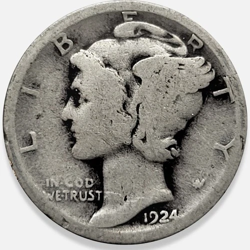 1924-P Mercury Dime 10c Good AG+ * Original Surfaces * 1924P #1