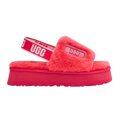 UGG Disco Slides Sandals Pink Cloud Sheepskin Fluff Fur Slingback Strap Logo 7