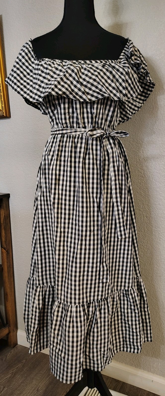 Grace Elements Black White Gingham Off Shoulder M… - image 1