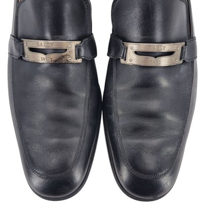 Bally Switzerland Men's size 7D Black Leather Logo Plate Bit