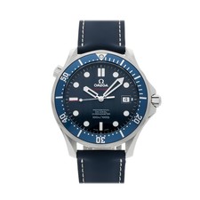 Omega Seamaster Steel Auto 41mm Blue Dial Blue Leather Strap Watch 2920.80.91