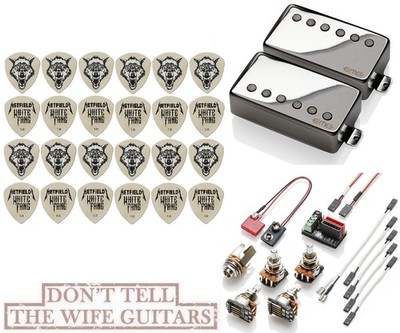 EMG F JH SET JAMES HETFIELD CHROME FLOYD SPACED SHORT SHAFT POTS (24 WHITE FANG)