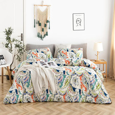 Orange Blue Boho Duvet Cover King 100 Cotton 3 Pcs Set 1 Bohemian Paisley Duvet