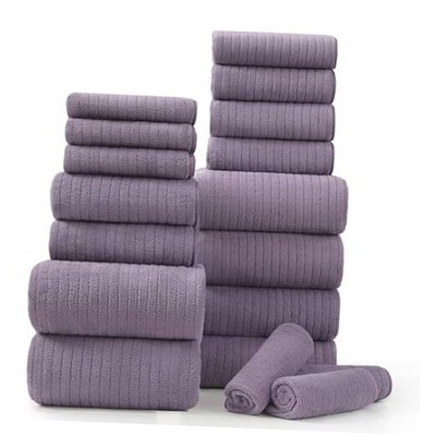 18 Piece Bath Towels Set,Soft Family Bathroom Towel Towel Set - Pack of 18 Plum