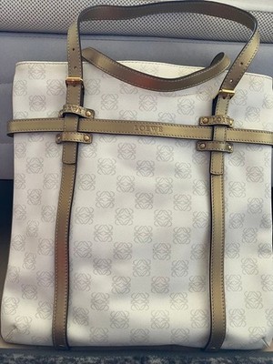 LOEWE White Leather Tote Bag Water-Resistant, Used, with Minor Marks Japan