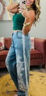 New Galita Denim Floral Lace Beaded Detail Pants Jeans Size Medium — photo 2