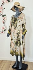 Kaftan Seidenkleid mit Viskose Gefüttert Leicht mit künstlerischem Print Onesize