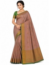 Silk Mark Certified Pure Kanchipuram Silk Saree Green Beige Bridal Saree