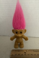 Vintage Russ Troll Doll 3  Hot Pink Hair Brown Eyes Nude