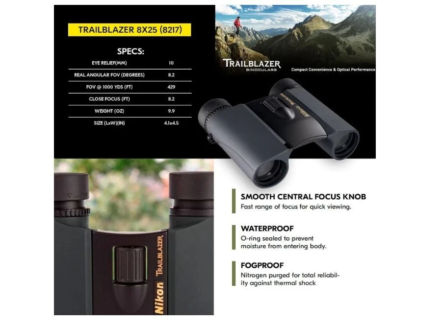 Nikon Trailblazer 8x25 ATB Waterproof Binoculars All Terrain Binocular Black NEW - Image 4 of 4