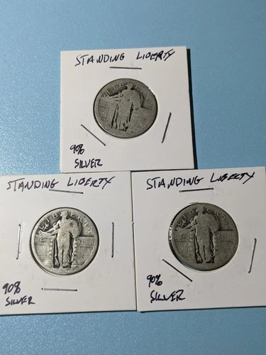 3 Dateless Standing Liberty Silver Quarters 90% US Silver Lot - (Lot B)