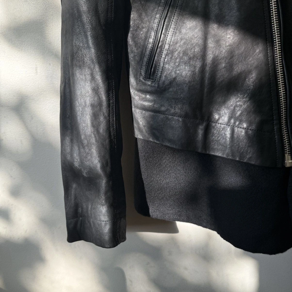 Rick Owens Stooges Leather Biker Jacket Cashmere Lining Black Sz IT 50 Italy - product detail image 5