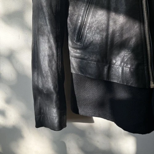 Rick Owens Stooges Leather Biker Jacket Cashmere Lining Black Sz IT 50 Italy image 5