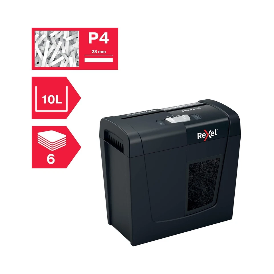 Rexel X6 Cross Cut Paper Shredder 6 Sheet 10L Bin Home Office Document - Image 2 of 4
