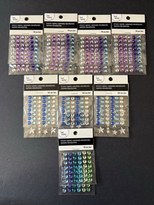 8 Packs Bead Landing Round/Stars Sticky Gems Craft Stickers Scrapbook Stickers