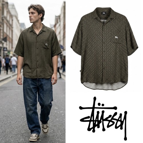 Stüssy, Stüssy Retro Print Shirt Button Up Loop Collar Vintage Lightweight Size S