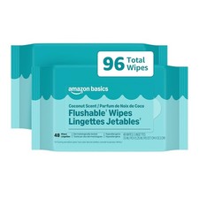 Flushable Wipes 96ct . Coconut scent, hypoallergenic, plant-based.