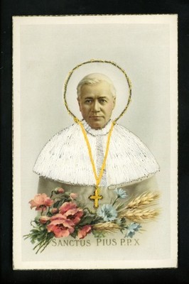 Embroidered postcard Novelty Religious Sanctus Pius P.P. X greetings