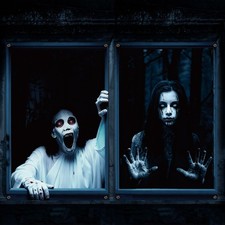 2 Pcs Scary Halloween Curtain Window Silhouette Cover Female Ghost