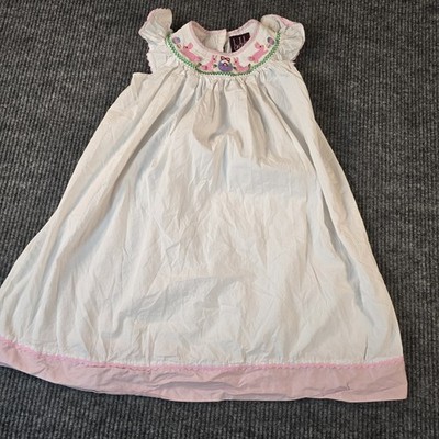 LIL CACTUS Smocked Dress Bunnies & Basket WHITE & PINK Baby Size 6Y