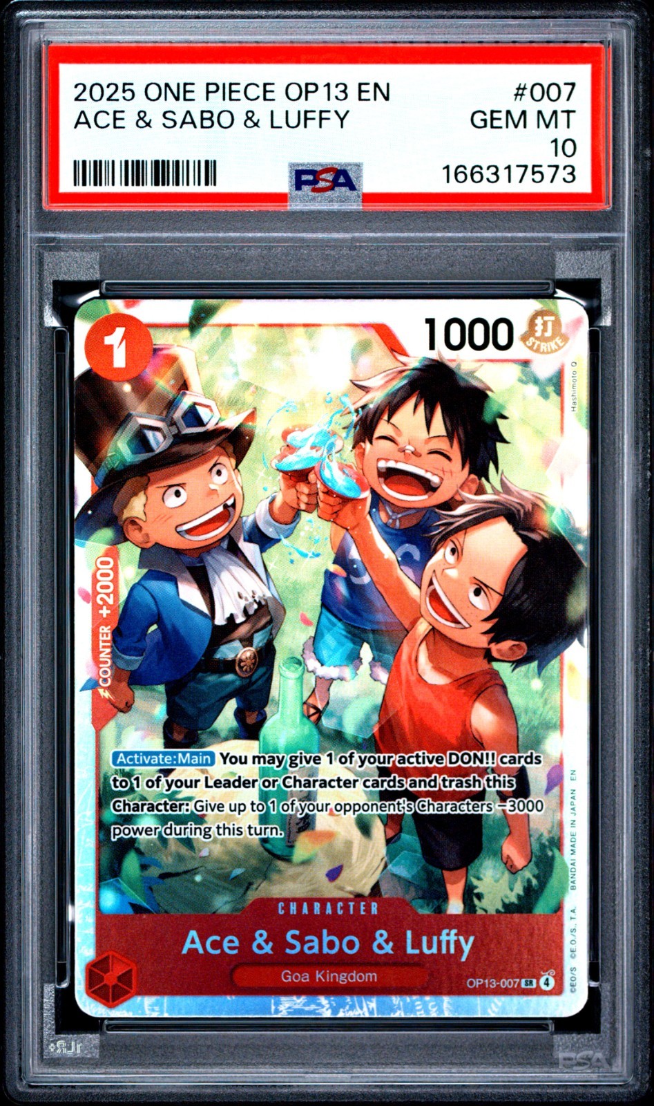 One Piece OP13 Carrying On His WIll Ace & Sabo & Luffy #007 PSA 10 GEM MINT