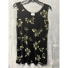 Jostar Black Floral Sleeveless Tunic Tank Top Made in USA Size Large 40" Bust