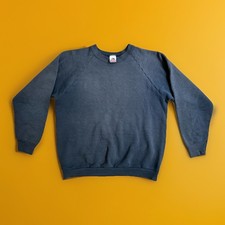 VTG 80s/90s Faded Black Fruit Of The Loom Blank Raglan Crewneck Sweatshirt L USA