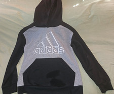 ADIDAS Boys Size Large 14/16 Hooded Sweatshirt Gray/ Black Regular Fit Cotton Po