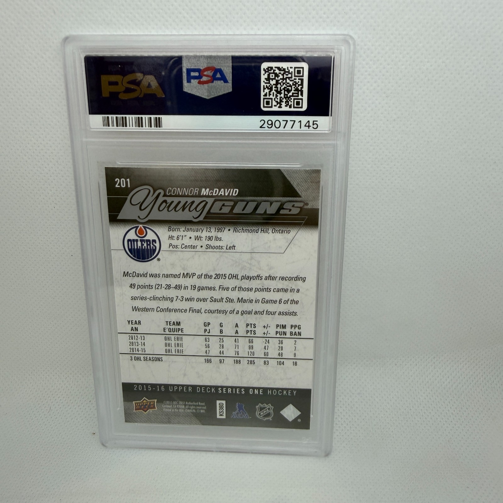 63584277 Connor McDavid 2015 Upper Deck 201 YOUNG GUNS RC Rookie PSA 10 view 6