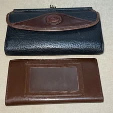 DOONEY & BOURKE Vintage Black/Brown Kisslock Checkbook Wallet Clutch