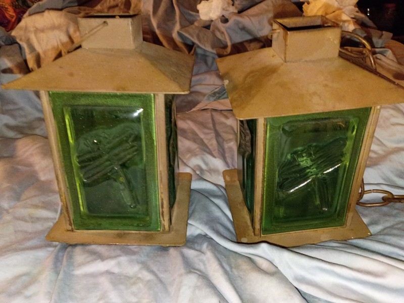 Green Glass Hanging Lanterns Vintage