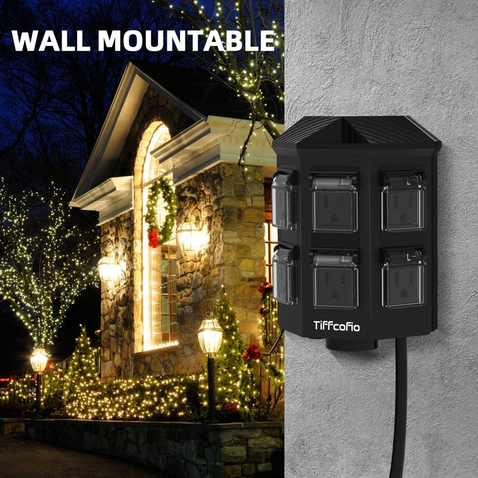 Outdoor Power Strip with 25FT Extension Cord, Remote Control Dusk to Dawn Light - Image 2 of 4
